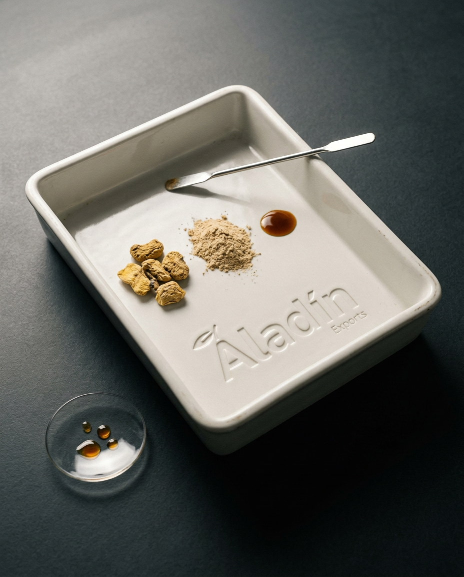 Maca export sample — product presentation and variety breakdown