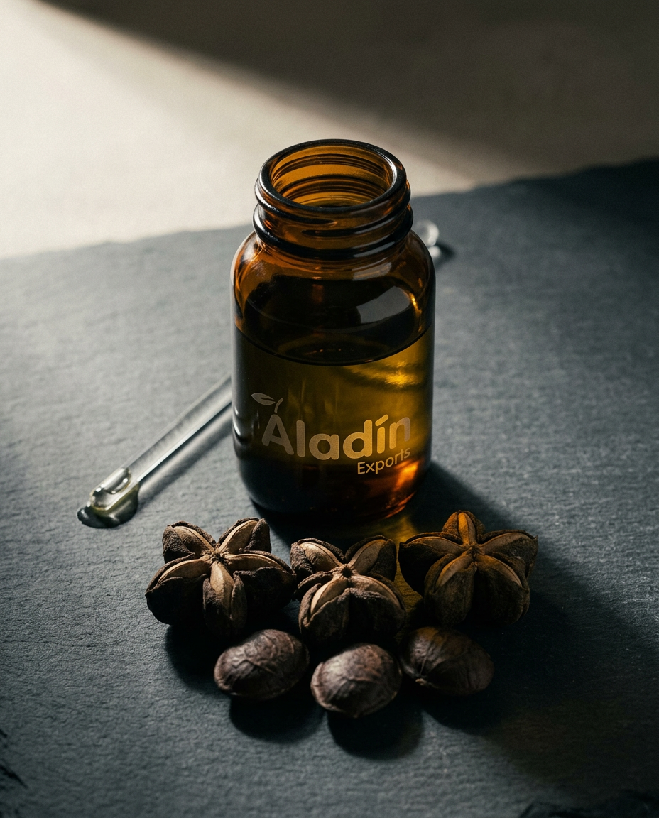 Sacha inchi export sample — seed and oil product presentation, Aladin Exports