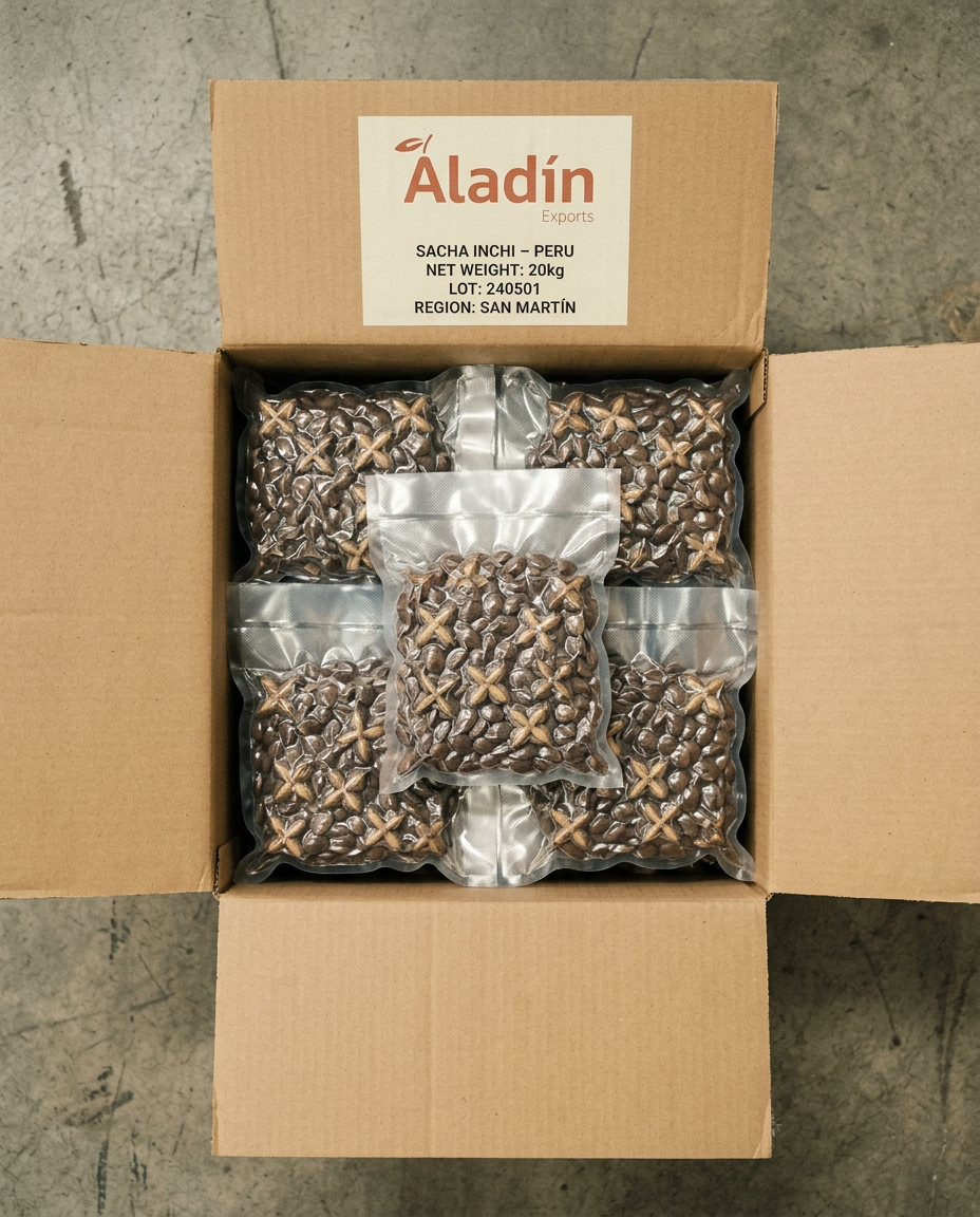 Sacha inchi product specimen 2 — cold-press oil and whole seed comparison